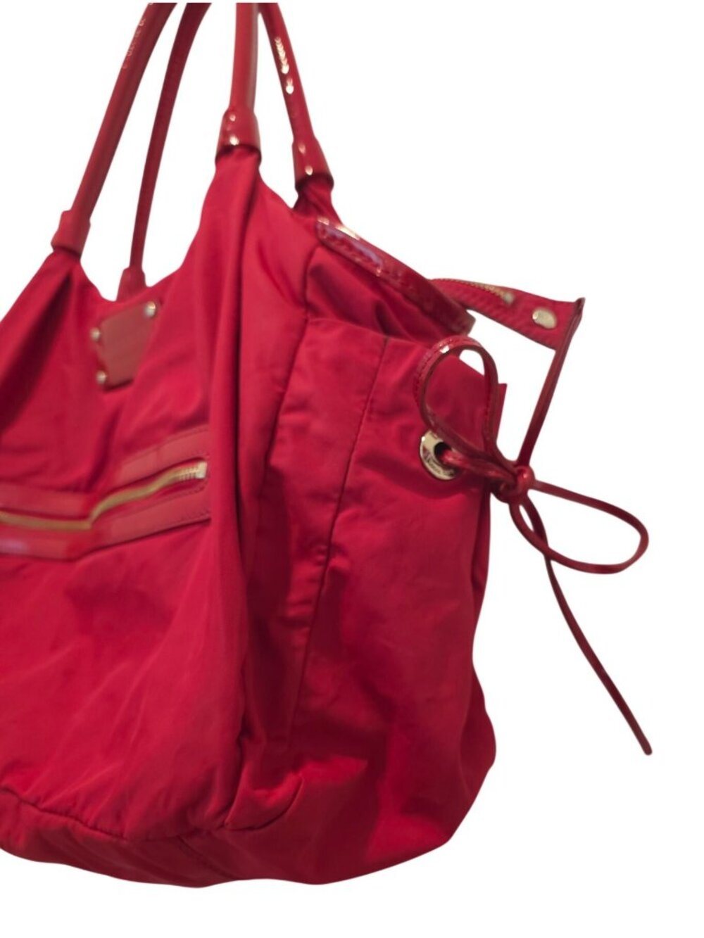 Kate Spade NYC STEVIE Red Nylon Tote Diaper Bag w/ Patent Leather Trim - Picture 4 of 12